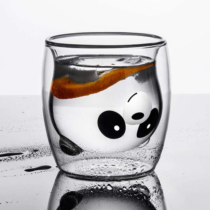 Adorable Cartoon Panda Double Wall Glass Cup
