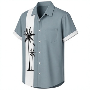 Chemise décontractée pour homme de qualité supérieure, gris bleu, impression personnalisée, manches courtes, mélange coton/polyester, écologique, respirante, séchage rapide, printemps - Product Image 2