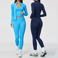 Ensemble de yoga trois pièces TongJoes en nylon ajusté, avec cardigan, pour la course et le sport, séchage rapide