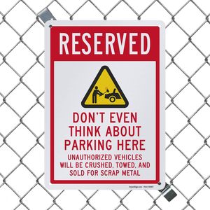 Señal de estacionamiento reservada divertida, ni siquiera pienses en estacionar aquí Señal divertida de <span class=keywords><strong>no</strong></span> estacionamiento, visibilidad día-noche, libre de óxido - Product Image 3
