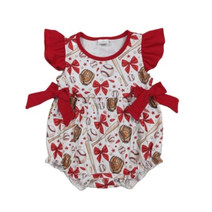 SR3834 Rts Mono de Manga Corta con Lazo Rojo para Bebés Niñas, Venta al por Mayor - Product Image 1