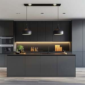 Ensemble de rénovation de cuisine intégrée de luxe léger personnalisé, armoires en acier inoxydable, support de conception complet pour les projets d'appartements et de villas - Product Image 4