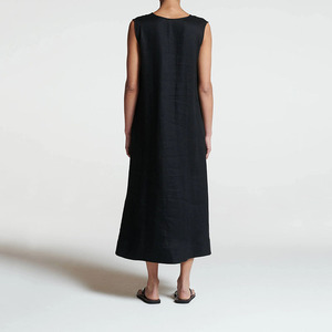 Özel Toptan Saf Keten Zarif V Yaka Yazlık Kadın Elbisesi - Product Image 2