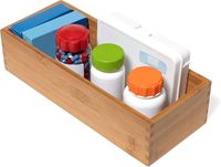 Boîte de rangement rectangulaire en bambou avec design moderne et grande capacité pour le maquillage et les fournitures de bureau