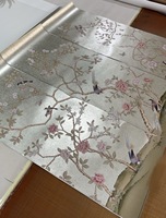 Papier peint mural de luxe à feuilles d'argent, motif floral, oiseaux et papillons, pour la décoration murale de la maison et les projets de hall d'hôtel