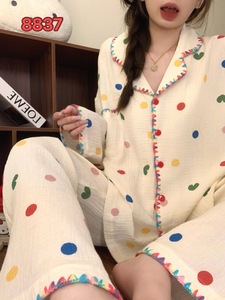 Cotton Shells Crescent Moon Korean Version Elastic Waist <strong>Thermal</strong> <strong>Long</strong> <strong>Sleeve</strong> <strong>Women's</strong> Nightgowns 2026 New Spring Pajamas Set - Product Image 3
