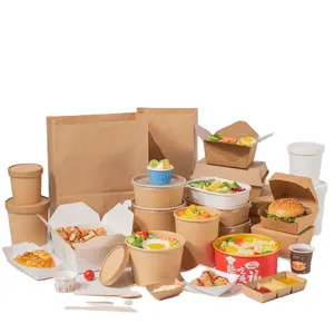 Customized Kraft Paper Bowl Soup Cups with Plastic Lid Boxes Container 32 OZ Factory Price