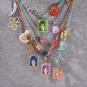 Nuevo Collar de Cuerda Colorido con Conchas y Ojo, de Acero Inoxidable, con Mano de Hamsa y Cuentas de Cristal Vintage, Joyería Boho de Tarot y Playa para Mujer - Product Image 3