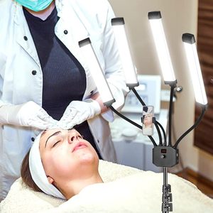 Lampe de sol LED professionnelle à 4 bras pour salon de beauté, support de téléphone trépied, éclairage pour extensions de cils et tatouages, température de couleur réglable - Product Image 6