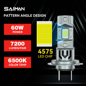 Saiman หลอดไฟ LED ติดรถยนต์7200LM 60W, หลอดไฟอัตโนมัติไร้สาย1:1ปลั๊กเล่น H7ไม่มีสัญญาณรบกวนวิทยุหลอดไฟหน้า LED Matiz CSP - Product Image 1