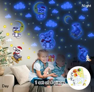 lvfan YGP037 Glow-in-the-dark Moon Mouse stars Cloud Christmas hat cartoon animal fluorescent sticker children's room wall stick