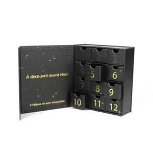 Boîtes de calendrier recouvertes de 12 jours Crown Win Black imprimées avec un logo personnalisé en estampe dorée, boîtes magnétiques de compte à rebours et ensembles de boîtes à tiroirs - Product Image 5