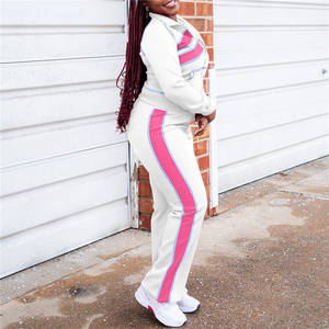 Ensemble de survêtement pour <span class=keywords><strong>femme</strong></span>, nouvelle mode automne, 2 pièces, veste courte à <span class=keywords><strong>fermeture</strong></span> <span class=keywords><strong>éclair</strong></span> et pantalon, patchwork à rayures, streetwear - Product Image 6