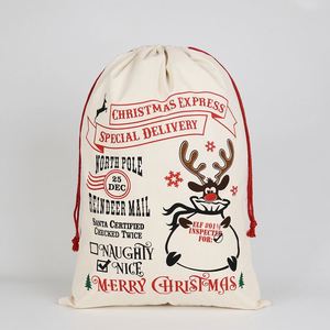 Sacs en coton à cordon pour emballage de Noël, sacs de Noël, sacs du Père Noël, grands sacs cadeaux de Noël, sacs pour cadeaux de fête, fournitures pour cadeaux et friandises - Product Image 1