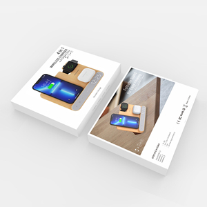 Sıcak satıcı ceviz ahşap iphone Iwatch 15W hızlı ahşap kablosuz şarj 4 in 1 kablosuz yerleştirme istasyonu ile dijital saat - Product Image 6