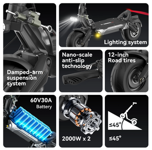 Trottinette électrique pliable pour adultes ZSE2-B, trottinette électrique longue portée de 80 à 100 km pour les déplacements quotidiens et les voyages. - Product Image 3