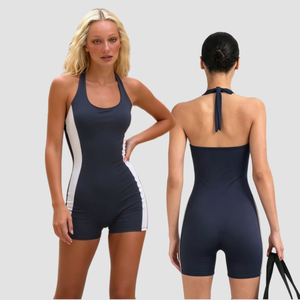 Mono corto deportivo para mujer, estilo halter, con espalda descubierta, ceñido a la cintura, para yoga, correr o fitness. - Product Image 1