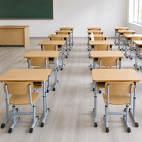 Ensemble de bureau et chaise d'étudiant pour salle de classe moderne avec structure tubulaire en acier, finition couleur bois, hauteur réglable, design écologique