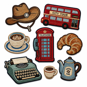 Badge brodé personnalisé en forme d'étoile, en tissu toile tissé, appliqué thermocollant en résine, style vintage, pour vêtements, sacs, chapeaux, OEM ODM - Product Image 1