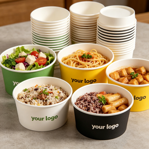 Custom Logo Eco-Friendly Biodegradable Round Paper Bowl Disposable Food Salad Bowl for Restaurant Lunch Takeout Delivery - Product Image 1