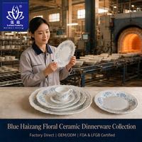 Service de table en céramique bleu vintage français avec motif de fleurs de bégonia en relief, assiettes à dîner, tasse à café et soucoupe, vaisselle pour la maison et la cuisine