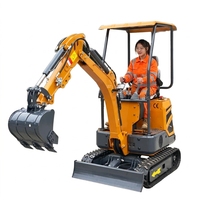 Mini-excavatrice hydraulique sur chenilles avec cabine, 1,2 tonne, garantie 1 an, compacte, pour usage agricole et de jardin