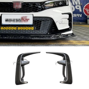 M-Style Carbon Front Bumper Fins Canards Fog Light Eyelids Cover Air Vent <b>Splitter</b> for Honda Civic 11TH FL5 Type R 2022-2023 - Product Image 1
