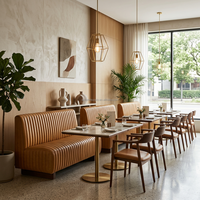 Banquette de restaurant moderne et traditionnelle 2 places en cuir, table à manger avec plateau en marbre et chaises pour hôtel et café