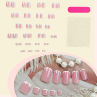 Kit de 48 faux ongles et ongles d'orteil à presser, couleur rose nude, forme carrée, réutilisables, pour l'été
