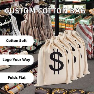 Factory Custom Soft Cotton <b>Mini</b> Folding Dust Bags with Rope Handle and Shoulder Closure Letter Pattern for Packaging - Product Image 2