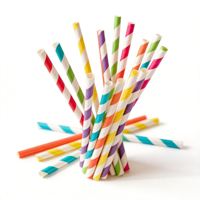 Pailles en papier biodégradables rayées bleues jetables pour thé aux perles, jus et fournitures de fête