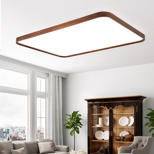 Lámpara de Techo Ultrafina de Estilo Chino, Luz LED para Sala de Estar y Dormitorio, Tres Colores Ajustables, Marco de Madera Sólida - Product Image 1