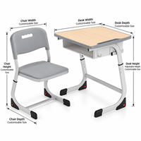 Ensemble bureau et chaise d'école à compartiment de rangement unique réglable avec crochet latéral