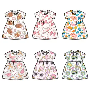 लड़कियों के लिए अनुकूलित डिजिटल पैटर्न ग्रीष्मकालीन छोटी आस्तीन वाली बेबी गर्ल ड्रेस बेसबॉल फुटबॉल बैक टू स्कूल प्रिंट ड्रेस