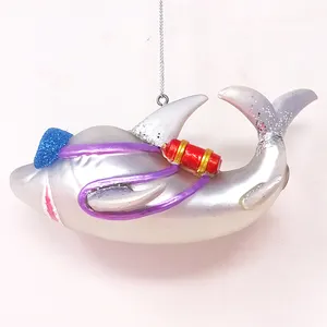 China factory christmas ornaments 2024 cute white diving shark ornament