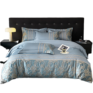 Parure de lit de luxe léger 60S en coton lavé et soie, broderie florale en relief, pliée, 300TC, portable, 4 pièces, taille King/Queen, polyester, qualité hôtelière - Product Image 1