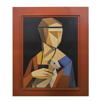 Art mural en bois 3D personnalisé pour hôtel, peinture à l'huile, décoration intérieure, cubisme, portrait abstrait, sculpture murale en bois superposée