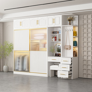 Armoire Moderne Minimaliste avec Coiffeuse Intégrée, Grande Capacité de Rangement, Meuble de Chambre Gain de Place, Porte Battante - Product Image 2