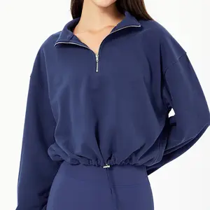 Sweat-shirt à capuche à manches longues pour femme, vêtement de sport décontracté et personnalisé avec col montant et fermeture éclair