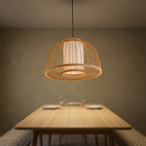 Bamboo Woven Rattan Shade LED Pendant E26 Adjustable Height Touch Control Warm Ambient Ceiling Lamp for Living Room Restaurant - Product Image 2