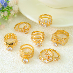 Luxury Dubai Cubic Zirconia Pave Setting <b>Couples</b> <b>Rings</b> 21k Gold Plated Elegant Italian Cocktail <b>Ring</b> for Wedding Party - Product Image 6