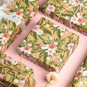 Kraft Wildflower <b>Wrapping</b> <b>Paper</b> 17 Inch X 16.5 Feet Pink <b>White</b> Floral Gift Wrap For Birthday Girl - Product Image 3