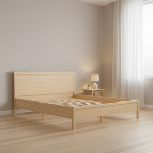 Cadre de lit scandinave en bois avec tête de lit, en pin massif, design rectangulaire, meubles de chambre à coucher - Product Image 2