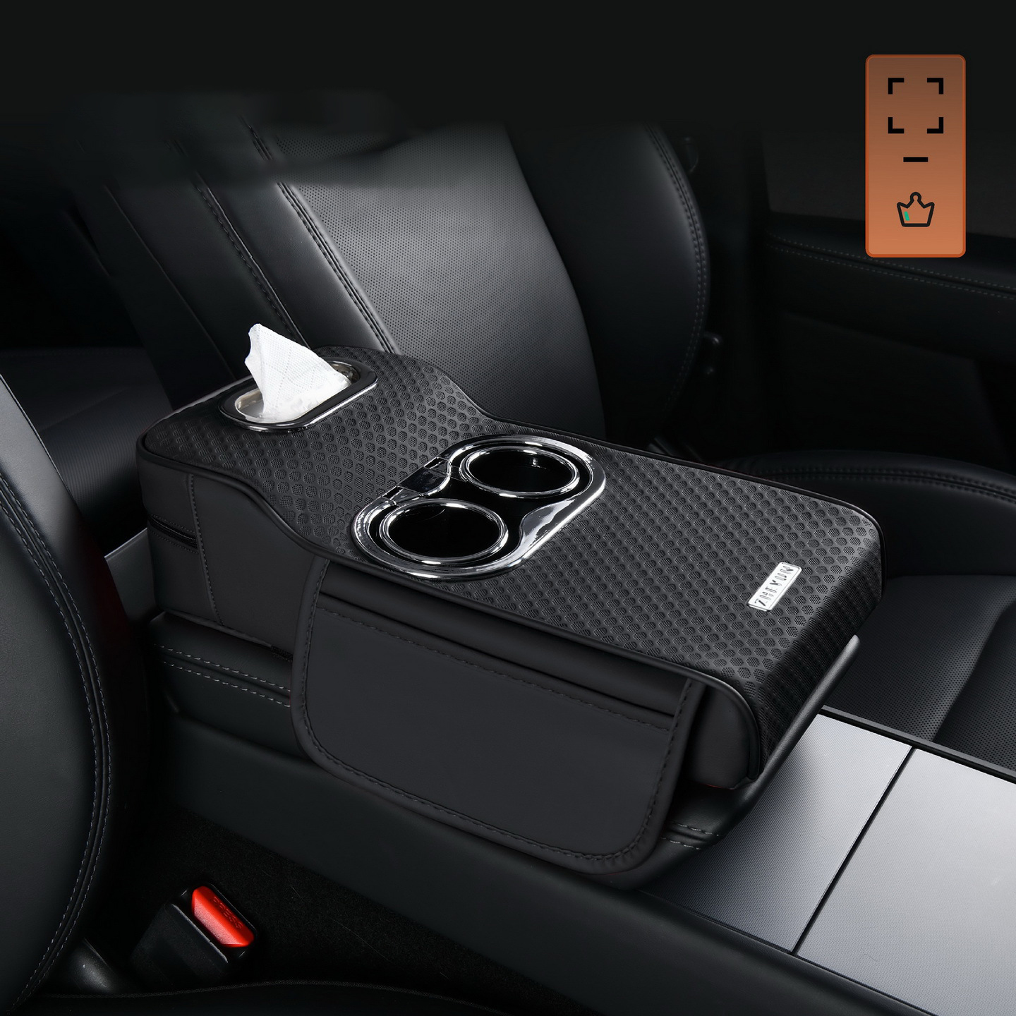 CarClean 2024111110172 Universal Car Headrest Cover with Tissue Box Cup Holder | Central Armrest Box