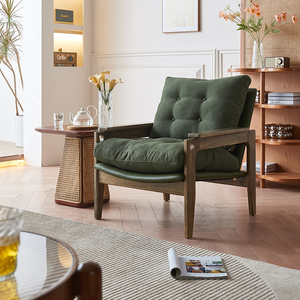 <span class=keywords><strong>Fauteuil</strong></span> d'appoint en cuir de nuages en bois massif fabriqué à la main de luxe pour meubles d'étude de chambre à coucher de salon - Product Image 5