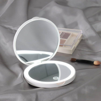 Petits miroirs compacts ronds avec lumière LED Miroirs de maquillage pliants double face Miroir de poche cosmétique à LED