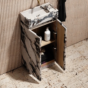 <span class=keywords><strong>Meuble</strong></span> sous-<span class=keywords><strong>vasque</strong></span> <span class=keywords><strong>de</strong></span> luxe en marbre Calacatta Viola avec portes Armoire moderne en pierre naturelle - Product Image 4