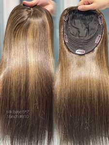 Topper de cabello humano SHY parte libre base de seda Topper mono 6*7 top de seda para Clip en postizos #4 Topper de pelo liso marrón - Product Image 3