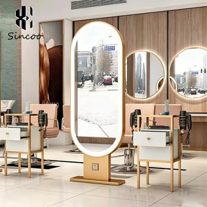 กระจกตั้งพื้นสองด้านสีทองสำหรับร้านทำผม Sincoo Professional Modern Glass สำหรับร้านตัดผมและห้างสรรพสินค้า - Product Image 4