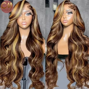 Perruque Lace Front P4/27 Body Wave avec mèches <span class=keywords><strong>blond</strong></span> miel, <span class=keywords><strong>cheveux</strong></span> humains vierges, perruque HD Lace 13x4 pour femmes noires - Product Image 2